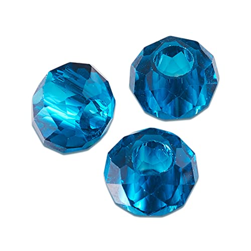 BB Beadthoven Lot de 100 perles en verre européennes 5 mm à grand trou à facettes ronde 14 x 8 mm sans noyau métallique Idéal pour les bracelets à maille serpent, colliers et création de bijoux, Bleu