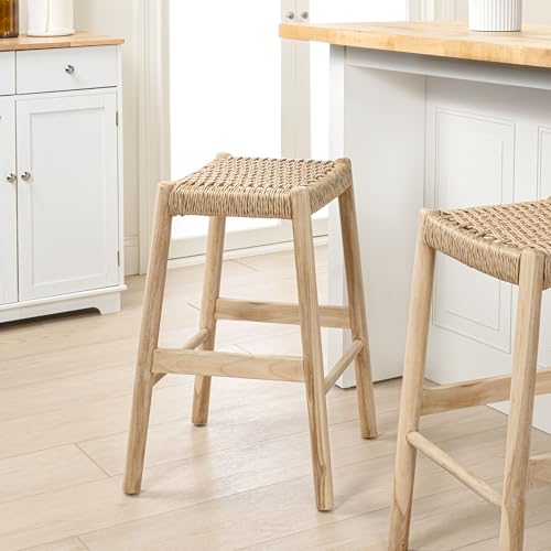 JONATHAN Y Armati 25.6" Teak Backless Indoor Outdoor Counter Stool, Beige by JONATHAN Y - Used condition - Image 2