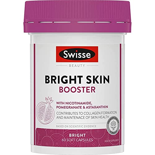 SWISSE Beauty Bright Skin Booster | With Glutathione, Nicotinamide, Pomegranate and Asthaxantin for Collagen Formation and Healthy Bright Skin | 60 Capsules | 60 Servings
