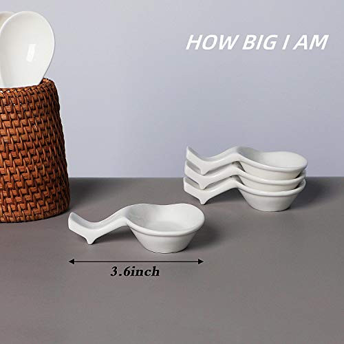 Spoon Holder, Ceramic Chopstick Fork Knife Rests, Sauce Plate, Set Of 4, White #TOP1