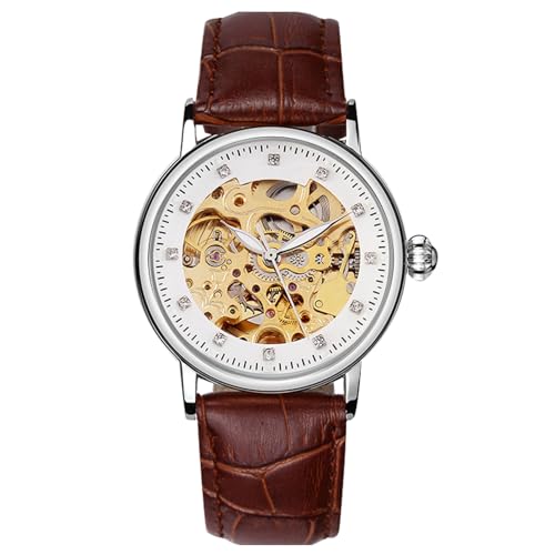 Montre automatique femme RORIOS montre bracelet cuir squelette self-winding chic