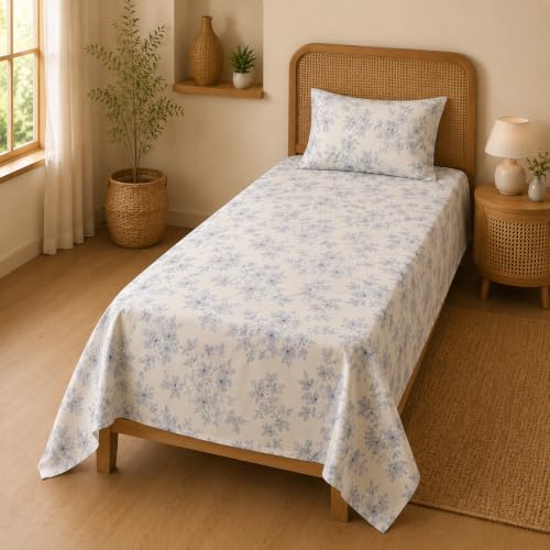 Image of BSB HOME 240 TC Premium Single Bed Bedsheet, Soft Floral Printed Bed Sheet, Elegant Cotton-Look Bedding with Stylish Floral Pattern Bedsheet for Bedroom, 60 x 90 Inches (152 x 229 cm) - Pearl