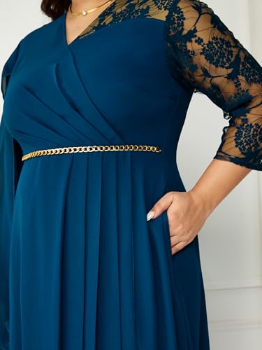 Image of Miss Chase A+ Women's Floral Printed Relaxed Fit V -Neck 3 /4Th Sleeve Georgette Maxi Dress
