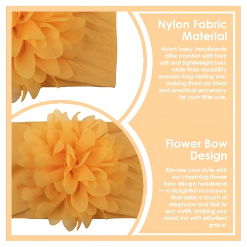Image of SYGA Baby Headbands Nylon Flower Soft Stretchable Hairband for Newborn Infant Toddler Kids For 0-3 Year - Khaki Yellow
