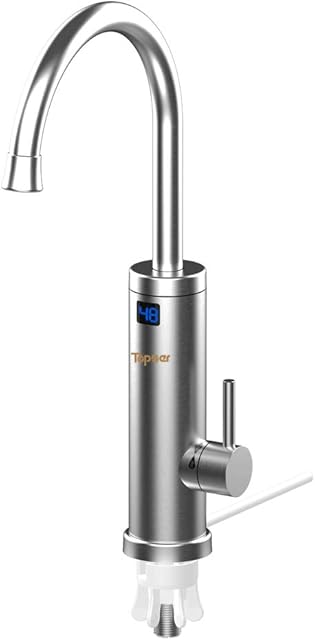 Electric Water Taps,TopSer Pro 220V Tankless Electric Heater Kitchen Taps,360 Degree Rotate Cold and Hot Water Tap with Lcd Display for Kitchen,Bathroom,Washroom [British Standard Plug]