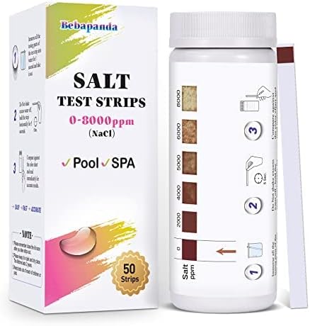 50PCS Pool Salt Test Strips, Salt Test Strip for Spa Hot Tub, Swimming Pool Water Testing Kit for Sodium Chloride Content, Fast and Accurate Saltwater Pool Test Strips of 0-8000 ppm