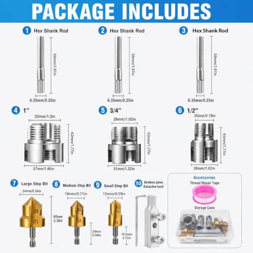 9pcs Integrated Internal & External PVC Pipe Threading Tool Kit 1/2" 3/4" 1" Broken Bolt Stripped Screw Extractor 40Cr Pipe Thread Cutting Tool with Case for PVC Pipes Plumbing Electric Drill DIY Gift by Conderyang - Used condition - Image 2
