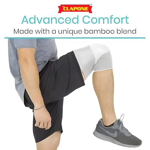 Image of CLAPONE Knee Warmers, Long Cotton Knee Sleeves - For Women, Men, Circulation Improvement and Joint Pain Relief for Arthritis Knees, Knitted Binchotan Yarn, Thick, One Pair (Gray, XL).