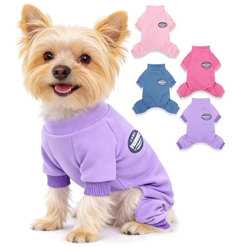 Puppy Sweaters for Small Dogs Girl Winter Warm Soft Yorkie Puppy Pjs Stretchy Jumpsuit Doggie Pet Clothes Outfits XXS~L (Purple XX-Small)