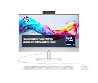 HP 24-cr1000sl All-in-One, Intel Core Ultra 5-125U, Intel Evo Edition, AI, 16GB RAM DDR5, 512GB SSD, Display da 23,8" FHD IPS Antiriflesso, Wi-Fi, Webcam HD, Non è Touch, Wi-Fi 6, Windows 11, Bianco