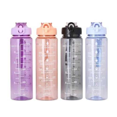 Image of MKY Motivational Water Bottle 1L BPA Free Leakproof Time Marker Bottle with Straw Safety Lock Carry Storage Reusable Plastic Drinking Bottle for Gym School Office Travel (Set 1) (Multicolour)