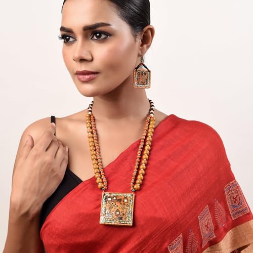 Image of AAKRITI ART CREATIONS Handcrafted Women's Jewelry Set - Ethnic Necklace and Earrings, Fashion Accessories for Special Occasions & Celebrations