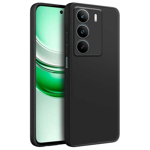 Image of Fashionury Liquid Silicon Back Cover for Realme P3 Lite 5G / Narzo 80 Lite 5G / Realme C73 5G / Realme C75 5G | Camera Protection | Inner Velvet Fabric | Anti-Fingerprint | Ultra Slim Case (Black)