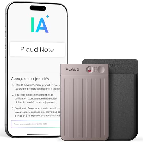 Plaud Note Enregistreur Vocal IA avec Étui Dictaphone Enregistreur Vocal Numérique Contrôle par App Transcription et Résumé IA Prise en Charge de 112 Langues Conçu pour Conférences Réunions Appels