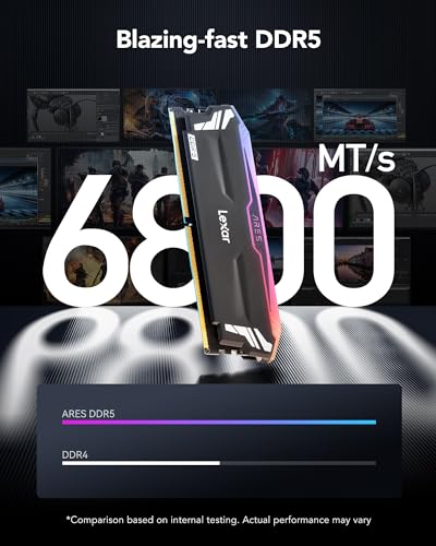 Image of Lexar ARES RGB DDR5 RAM 32GB Kit (16GB x 2) 6800MHz, 288-Pin UDIMM Desktop Memory, PC Gaming Computer Memory for XMP 3.0 /AMD EXPO, DRAM Empowered by SK hynix, CL34-45-45-108, 1.4V(LD5U16G68C34LA-RGD)