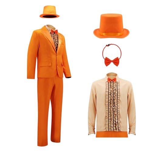 Jaugola Adult Lloyd and Harry Tuxedo Costume Mens 80s 90s Suits Dumb Hat Shirts Halloween Dumber Costume Outfit Orange M