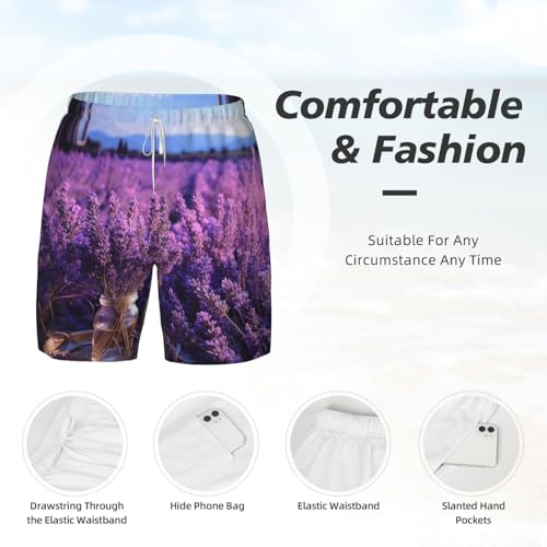 Men's Swim Trunks Quick Dry Board Shorts Romantic Lavender Beach Shorts with Pocket Bathing Suits for Men4