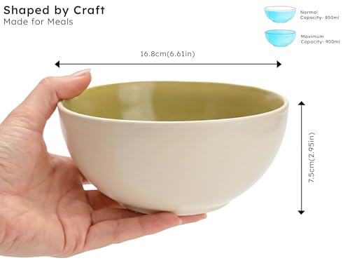 Image of Bodhi House Ceramic Deep Serving Bowl Set of 2 - 900ml | Multipurpose Microwave-Safe Bowls for Salad, Ramen, Cereal, Snacks & More - Eucalyptus White | Ideal for Dining & Gifting