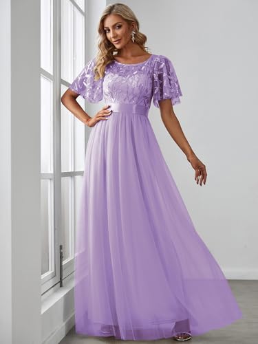 Image of Ever-Pretty Sequin Formal Prom Dresses for Women Ruffle Sleeves Empire Waist A-Line Long Mother of Bride Dress 00904