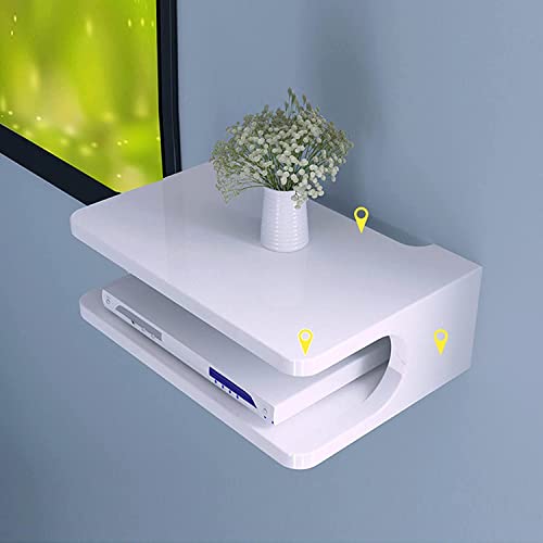 Moderno supporto da parete per console TV e router WiFi, mensola funzionale per lettori DVD, decoder via cavo, router, telecomandi, console di gioco, elegante soggiorno