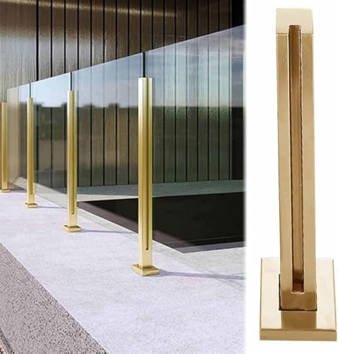 Gold Glass Railing Post System, Modern Square Balustrade Kit for Indoor/Outdoor, 105cm Handrail with Clamp for Balcony, Stair, Deck - Durable Guardrail Solution