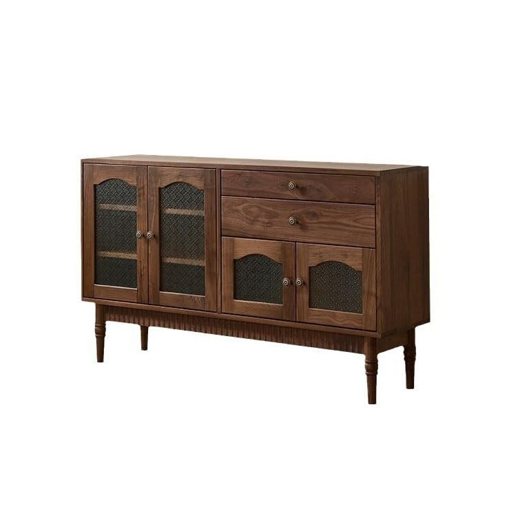 Mueble Buffet Moderno Vitrina de Almacenamiento con cajones Nogal Negro y Vidrio, Estilo Retro for Sala Estar Comedor, contra la Pared