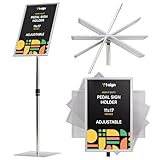T-SIGN Adjustable Heavy Duty Pedestal Sign Holder Poster Stand - 11x17 Inch Vertical & Horizontal Sign Stand Displayed Poster Holder - Steel Square Base Sign Stands for Display (Silver)