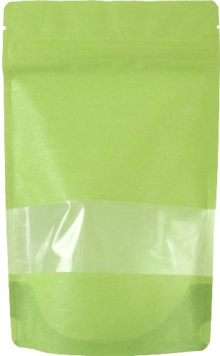 50 Rice Paper Stand-up Zip Pouch with Window (Medium, Lime Green)