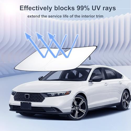 Image of Car Windshield Sun Shade for 2023-2026 Honda Accord| Front Window Sun Visor| 310T Reflective Polyester| UV Heat Insulation Protection| Foldable Sunshade with Storage Pouch