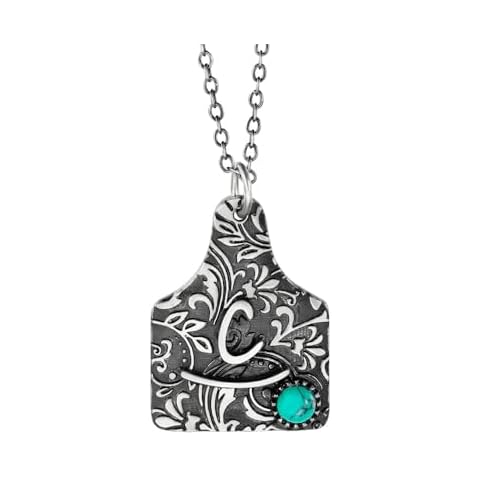 AILIN Personalized Cattle Tag Necklace Sterling Silver 925/Brass Custom Initial Logo Turquoise Necklace For Women Christmas Birthday Gift For Mom Girlfriends Daughter Grandma Cover