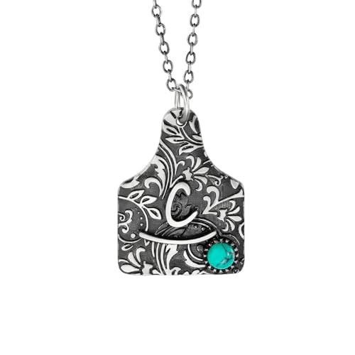 AILIN Personalized Cattle Tag Necklace Sterling Silver 925/Brass Custom Initial Logo Turquoise Necklace For Women Christmas Birthday Gift For Mom Girlfriends Daughter Grandma