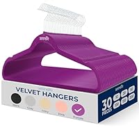 SereneLife Velvet Hangers 30 Pack- Space Saving Heavy Duty Slim Suit Clothes Hanger Set with 360 Degree Swivel Metal Hook, Can Hold Up to 10 Lbs. For Coats, Jackets, Pants & Dress (Purple)
