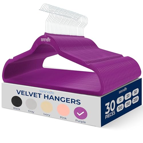 Image of SereneLife Velvet Hangers - 30 Pack, Slim & Space Saving for Closets