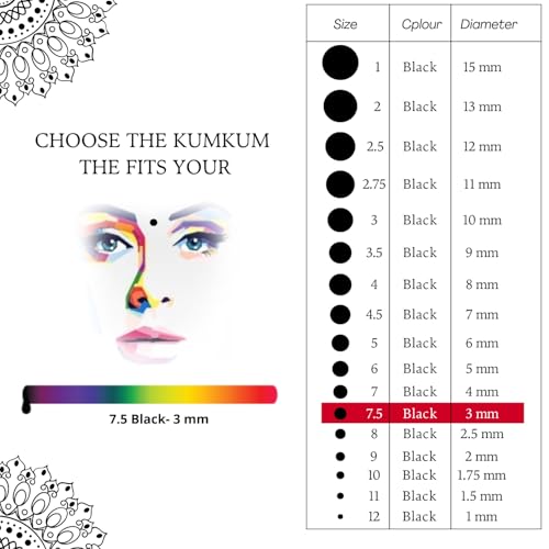 Image of PERPAA Kumkum Velvet Round Sticker Bindi Box of 15 Flaps for Ladies Women Forehead Bindi (Stick On) (Size 7.5, Diameter 3mm, Black)