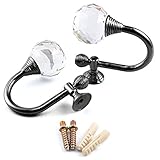 Hipiwe Clear Glass Crystal Curtain Hold backs Tiebacks Wall Hook Tassel Holder Set of 2 (Black)