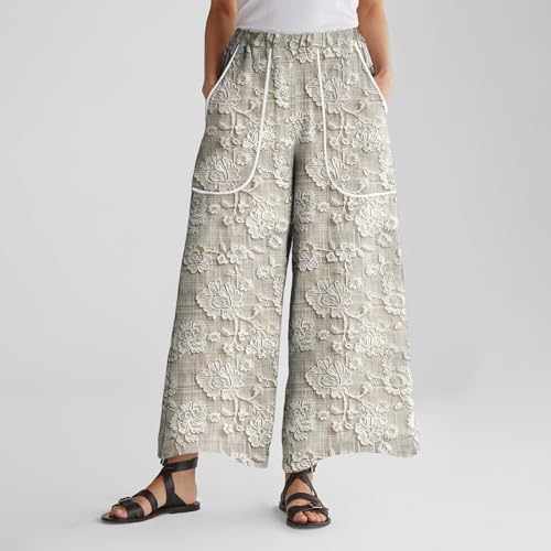 Womens High Waist Palazzo Pants Casual Floral Print Wide Leg Comfy Pant Boho Lounge Trousers with Pockets3