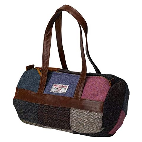 Harris Tweed Bag 100% Pure New Wool Patchwork Lined Holdall with Leather Handle (Small) Cover