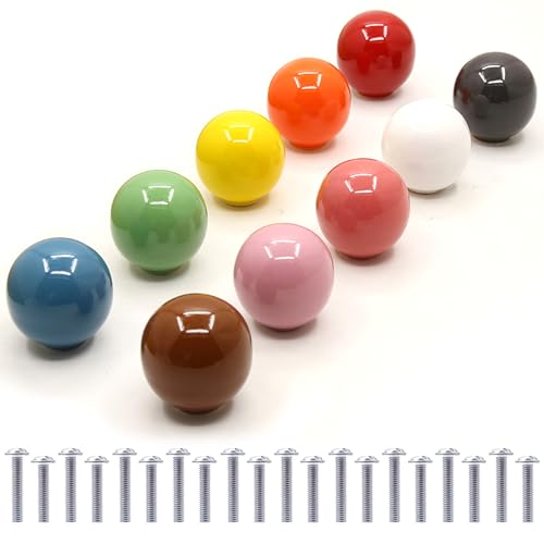 Auped Keramik Knöpfe 10 Stück Bunte Schrankknöpfe Möbelknäufe Farbenfrohe Furniture Knobs Möbelgriffe Knäufe für Kommode Schubladen Kinderzimmer