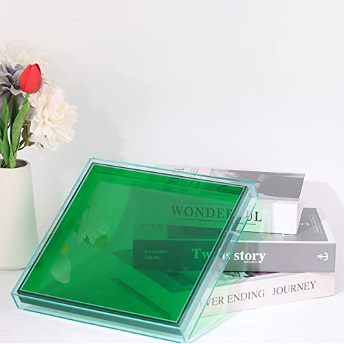 Creative Acrylic Decorative Tray Modern Decorative Trays Jewelry Perfume Makeup Organizer Clear Square Bathroom Sink Vanity Tray For Bathroom, Vanity, Serving, Coffee Table, Living Room (Green) #TOP3