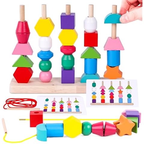 LovesTown Beads Sequencing Toy, Wooden Stacking Toys Montessori Toys for Kids Coordination Toy Educational Preschool Learning Toys for Boys Girls Birthday Gifts Cover
