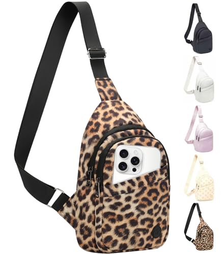 MAXTOP Crossbody Bags for Women Lightweight Sling Chest Bag Fanny Packs for Travel Casual Outdoors Leopard Brown