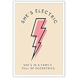 Drimiler Trendy She'S Electric Oasis Inspired Posters Pink Rock Music Art Funny Impressionist Music Lyrics Prints For Home Bedroom Dorm Girls' Bathroom Wall Decor 12x16in Unframed