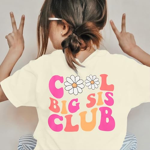 Image of LOTUCY Big Sister Shirt for Toddler Girls Cool Big Sis Club Tshirt Promoted to Big Sister Announcement Outfits