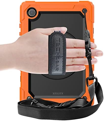TECHGEAR UTILITY Case fits Samsung Galaxy Tab A8 10.5" (SM-X200 / SM-X205) Tough Rugged HEAVY DUTY Armour Shockproof Impact Case with 360 Rotating Stand, Hand Strap and Shoulder Strap Case - Orange