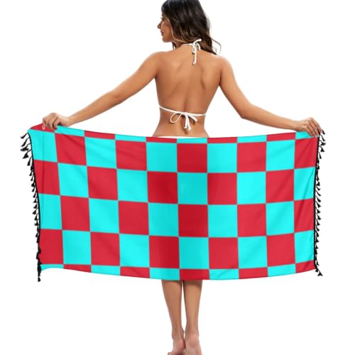 Pareo de traje de baño escocés cian rojo casual como vestido de playa 3