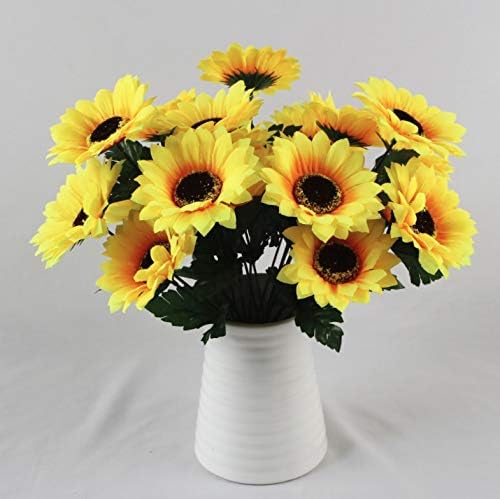 OOKi - 1 ramo de arbustos artificiales de girasol, cabeza de flor de 6 pulgadas, ramo de girasol sintético para decoración del hogar, decoración de