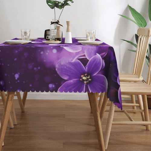 Nappe rectangulaire motif floral violet 137x183 cm imperméable pour table de cuisine