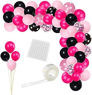 Rose Red Black Pink Balloon Garland Arch Kit - 122PCS Hot Pink Rose Red Black Confetti Balloon for Birthday Wedding Baby Show Anniversarie Engagement Western Theme Last Rodeo Bachelorette Party Decor