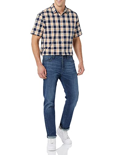 Amazon Essentials Men's Short Sleeve Dress Shirt with Stretch, Charcoal White Vertical Stripe (Available in Big & Tall), Navy Peach Plaid, X-Large - Image 3