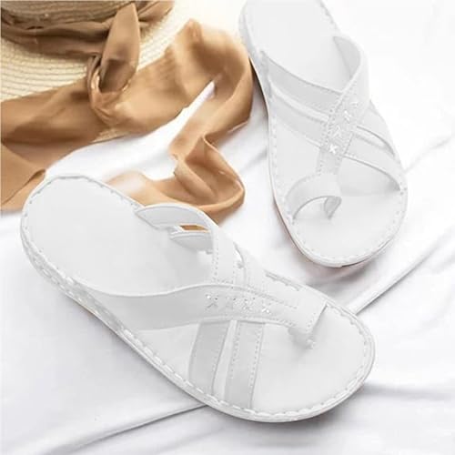 Yytcsjz Sandals Women Wedge Shoes, Artificial Leather Cross Straps Toe Ring Open Toe Slip-on Flip Flops, Big Toe Bone Valgus Corrector Slippers, for Girlfriends and Mother3